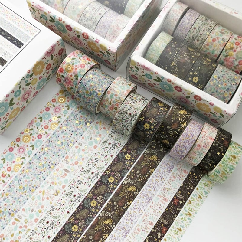 YUBX Creative Washi Tape Set 10 Rolls Gold Foil Print Decorative Masking Tapes for Arts, DIY Crafts, Journals, Planners, Scrapbook, Wrapping (Garden Maze) - Image 5